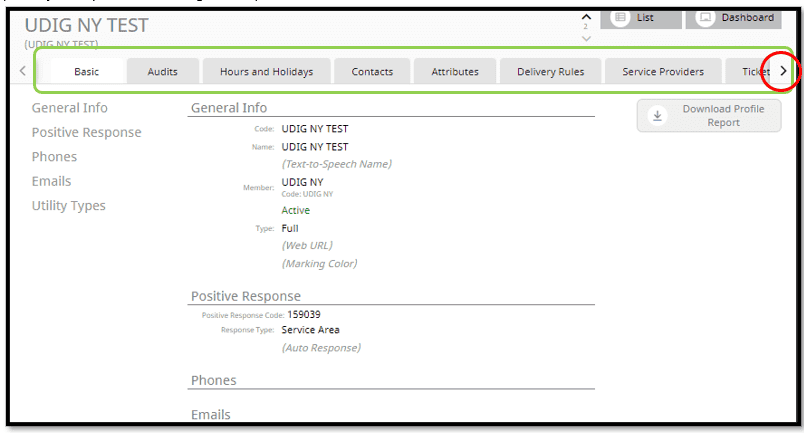 Service Area profile opens