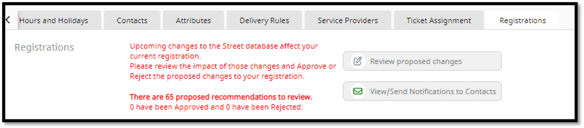 Registrations tab location