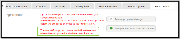 Registrations tab options